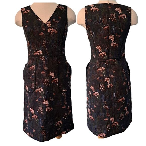 Ann Taylor Night Garden Tapestry Sheat Dress Size 2 Tall Navy/ Multi-colored - Picture 3 of 12